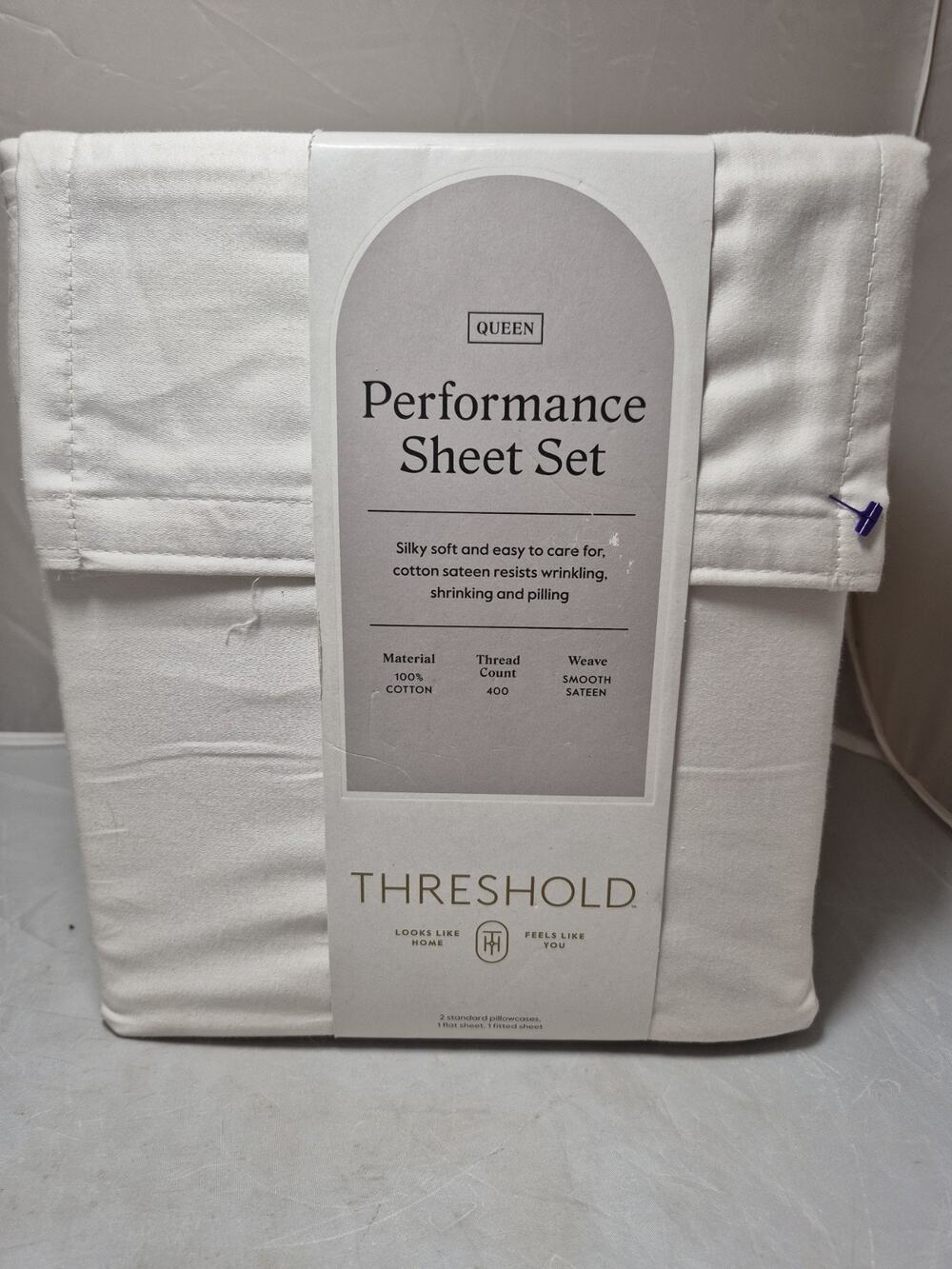 Threshold Performance Sheet Set Queen White 100% Cotton Sateen 400 Thread Count